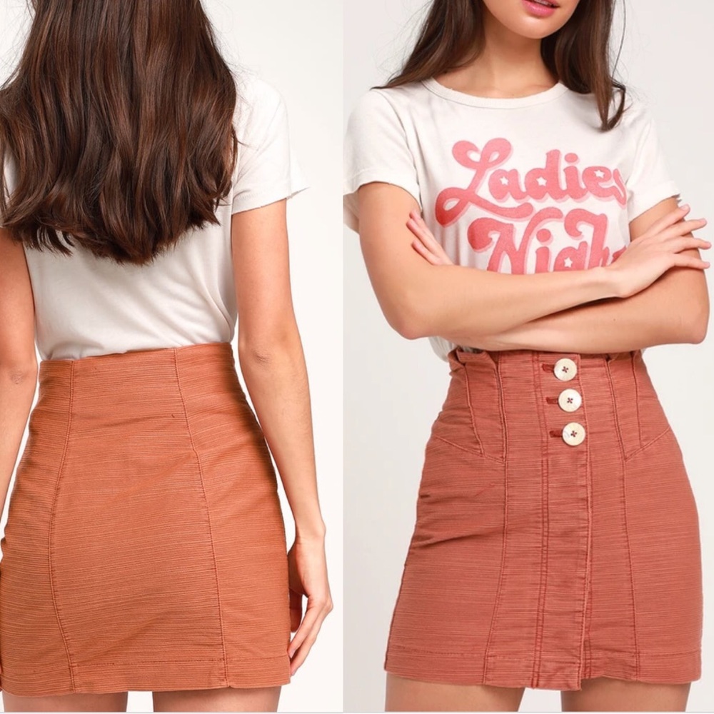 Orange High Waisted Free People Mini Skirt
